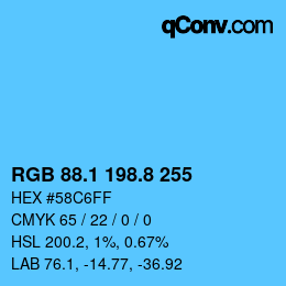 Farbcode: RGB 88.1 198.8 255 | qconv.com