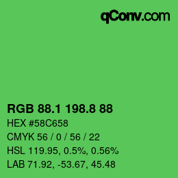カラーコード: RGB 88.1 198.8 88 | qconv.com