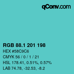 カラーコード: RGB 88.1 201 198 | qconv.com
