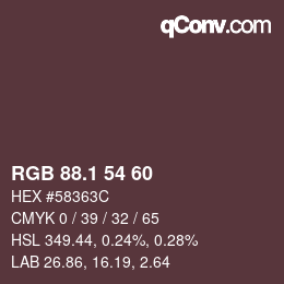 カラーコード: RGB 88.1 54 60 | qconv.com
