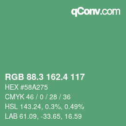 カラーコード: RGB 88.3 162.4 117 | qconv.com