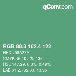 カラーコード: RGB 88.3 162.4 122 | qconv.com