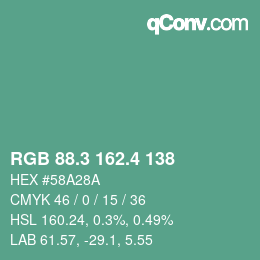 カラーコード: RGB 88.3 162.4 138 | qconv.com