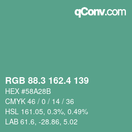 カラーコード: RGB 88.3 162.4 139 | qconv.com