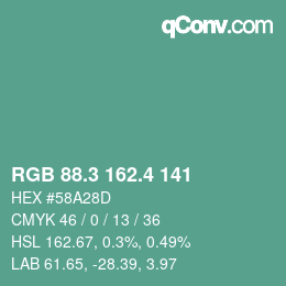 カラーコード: RGB 88.3 162.4 141 | qconv.com