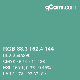カラーコード: RGB 88.3 162.4 144 | qconv.com