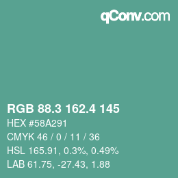 カラーコード: RGB 88.3 162.4 145 | qconv.com