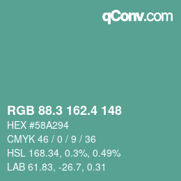 カラーコード: RGB 88.3 162.4 148 | qconv.com