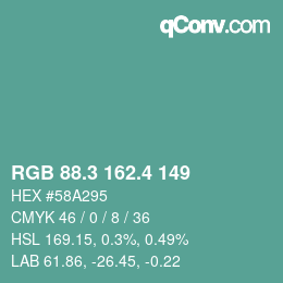 カラーコード: RGB 88.3 162.4 149 | qconv.com