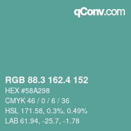 カラーコード: RGB 88.3 162.4 152 | qconv.com