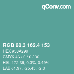 カラーコード: RGB 88.3 162.4 153 | qconv.com