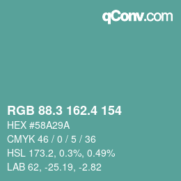 カラーコード: RGB 88.3 162.4 154 | qconv.com