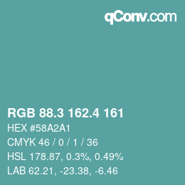 カラーコード: RGB 88.3 162.4 161 | qconv.com