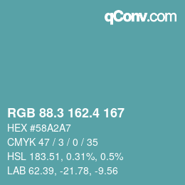 カラーコード: RGB 88.3 162.4 167 | qconv.com
