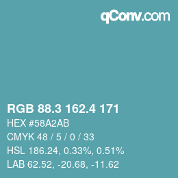 カラーコード: RGB 88.3 162.4 171 | qconv.com