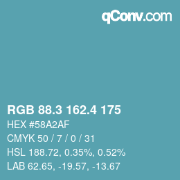 カラーコード: RGB 88.3 162.4 175 | qconv.com