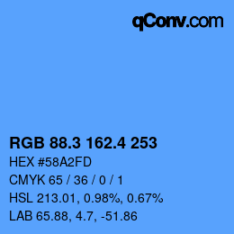カラーコード: RGB 88.3 162.4 253 | qconv.com