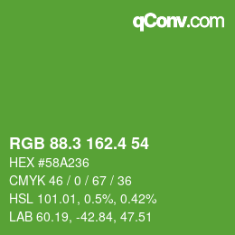 カラーコード: RGB 88.3 162.4 54 | qconv.com