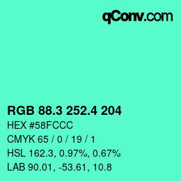 カラーコード: RGB 88.3 252.4 204 | qconv.com