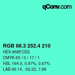 カラーコード: RGB 88.3 252.4 210 | qconv.com