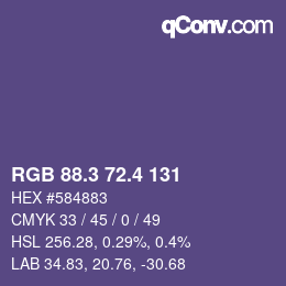 カラーコード: RGB 88.3 72.4 131 | qconv.com