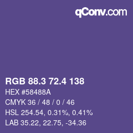 カラーコード: RGB 88.3 72.4 138 | qconv.com