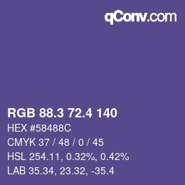カラーコード: RGB 88.3 72.4 140 | qconv.com