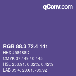 カラーコード: RGB 88.3 72.4 141 | qconv.com