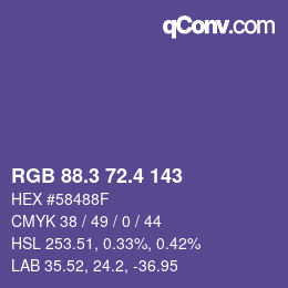 カラーコード: RGB 88.3 72.4 143 | qconv.com