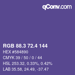 カラーコード: RGB 88.3 72.4 144 | qconv.com