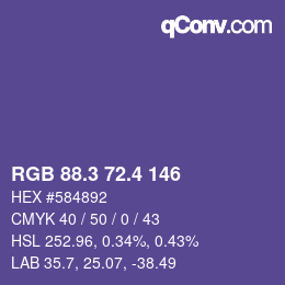 カラーコード: RGB 88.3 72.4 146 | qconv.com
