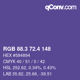 カラーコード: RGB 88.3 72.4 148 | qconv.com