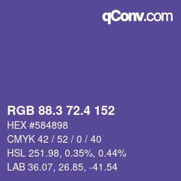 カラーコード: RGB 88.3 72.4 152 | qconv.com