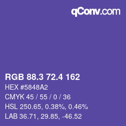 カラーコード: RGB 88.3 72.4 162 | qconv.com