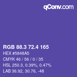 カラーコード: RGB 88.3 72.4 165 | qconv.com