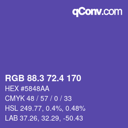 カラーコード: RGB 88.3 72.4 170 | qconv.com