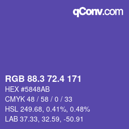 カラーコード: RGB 88.3 72.4 171 | qconv.com