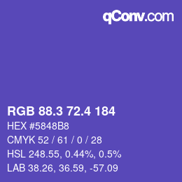 カラーコード: RGB 88.3 72.4 184 | qconv.com