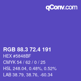 カラーコード: RGB 88.3 72.4 191 | qconv.com