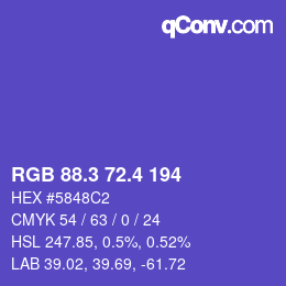 カラーコード: RGB 88.3 72.4 194 | qconv.com