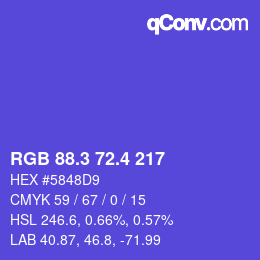 カラーコード: RGB 88.3 72.4 217 | qconv.com
