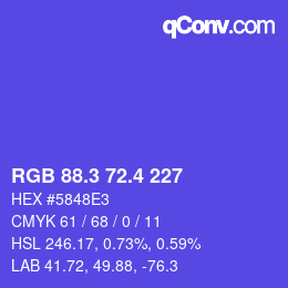 カラーコード: RGB 88.3 72.4 227 | qconv.com