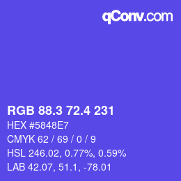カラーコード: RGB 88.3 72.4 231 | qconv.com
