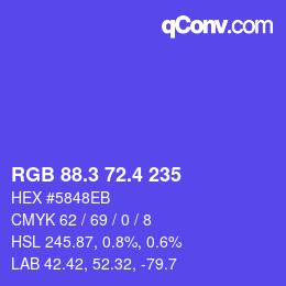 カラーコード: RGB 88.3 72.4 235 | qconv.com