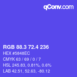 カラーコード: RGB 88.3 72.4 236 | qconv.com