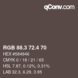 カラーコード: RGB 88.3 72.4 70 | qconv.com