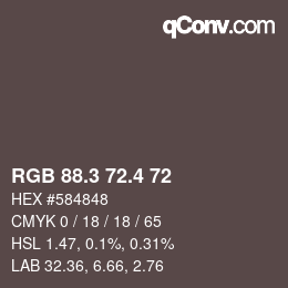 カラーコード: RGB 88.3 72.4 72 | qconv.com