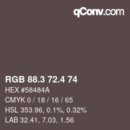 カラーコード: RGB 88.3 72.4 74 | qconv.com