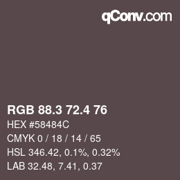 カラーコード: RGB 88.3 72.4 76 | qconv.com