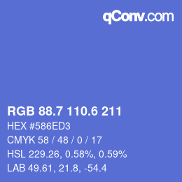 カラーコード: RGB 88.7 110.6 211 | qconv.com